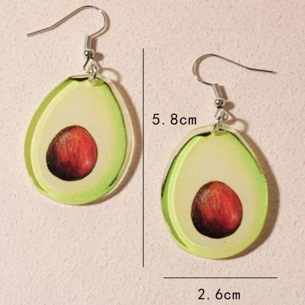 Avocado Drop PMMA Earrings New with Tags Stainless Hook Lightweight Silver Cute